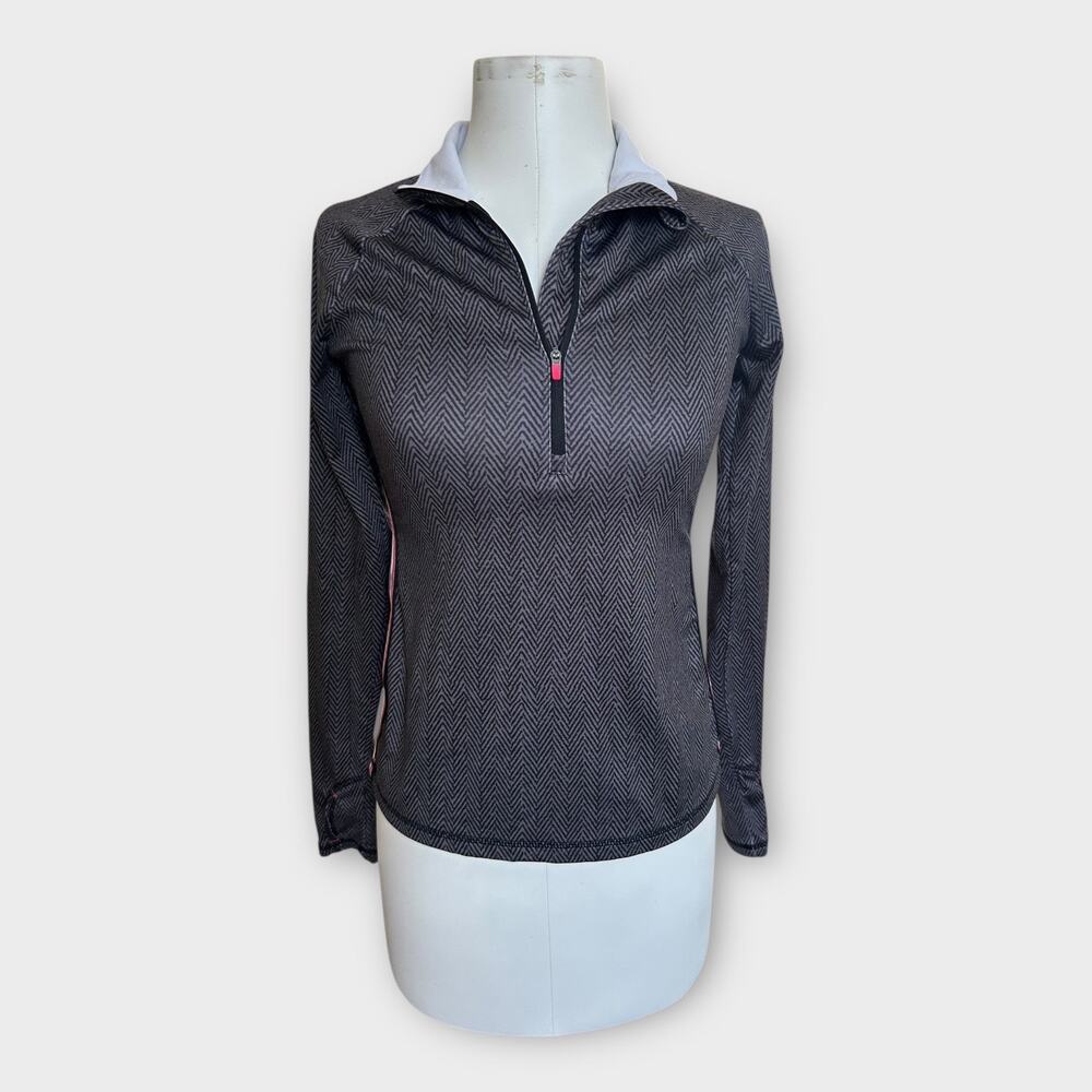 Athleta Womens 1/4 Zip Herringbone Striped Athletic Pullover Gray  Pink sz Small